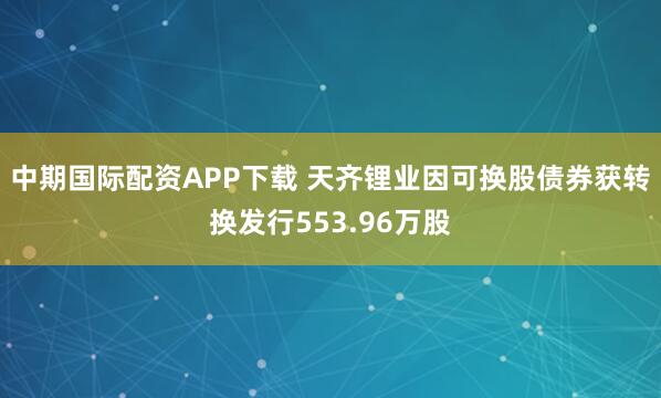 中期国际配资APP下载 天齐锂业因可换股债券获转换发行553.96万股